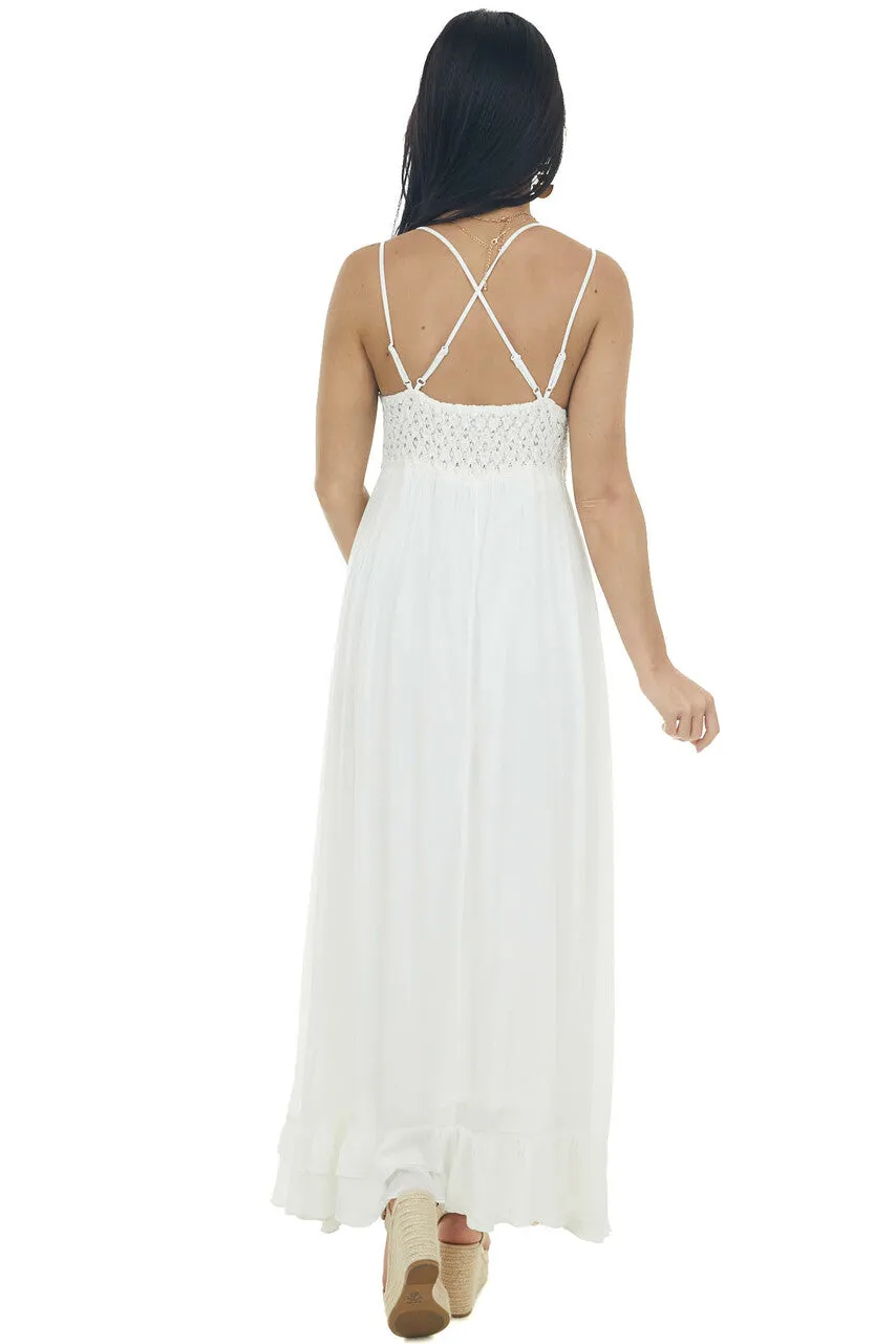 Ivory Lace V Neck Maxi Dress with Ruffle Hem sold by Lime Lush product image thumbnail 5