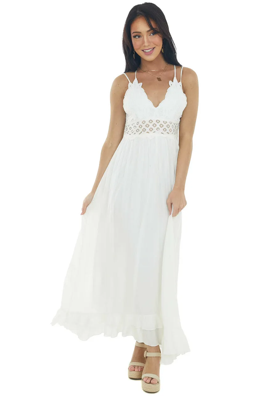 Ivory Lace V Neck Maxi Dress with Ruffle Hem sold by Lime Lush
