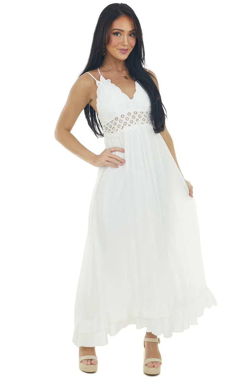 Ivory Lace V Neck Maxi Dress with Ruffle Hem sold by Lime Lush product image thumbnail 2