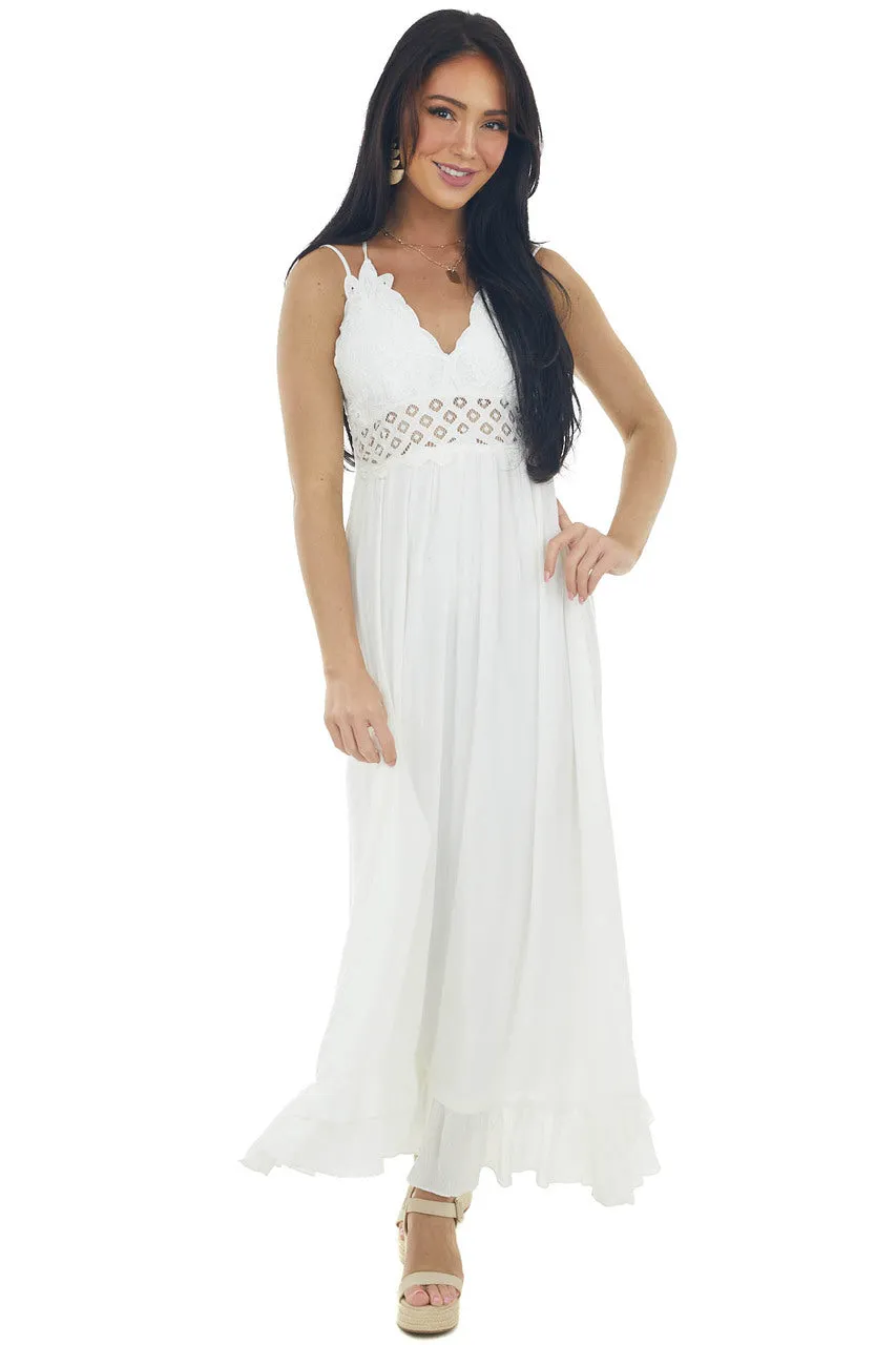 Ivory Lace V Neck Maxi Dress with Ruffle Hem sold by Lime Lush product image thumbnail 3