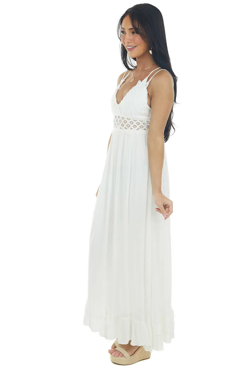 Ivory Lace V Neck Maxi Dress with Ruffle Hem sold by Lime Lush product image thumbnail 4