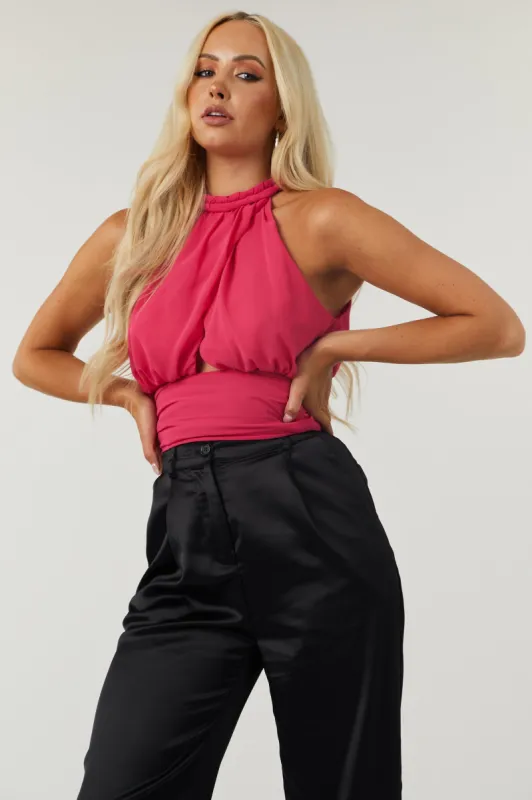 Flying Tomato Hot Pink Braided Halter Neck Chest Cut Out Top sold by Lime Lush
