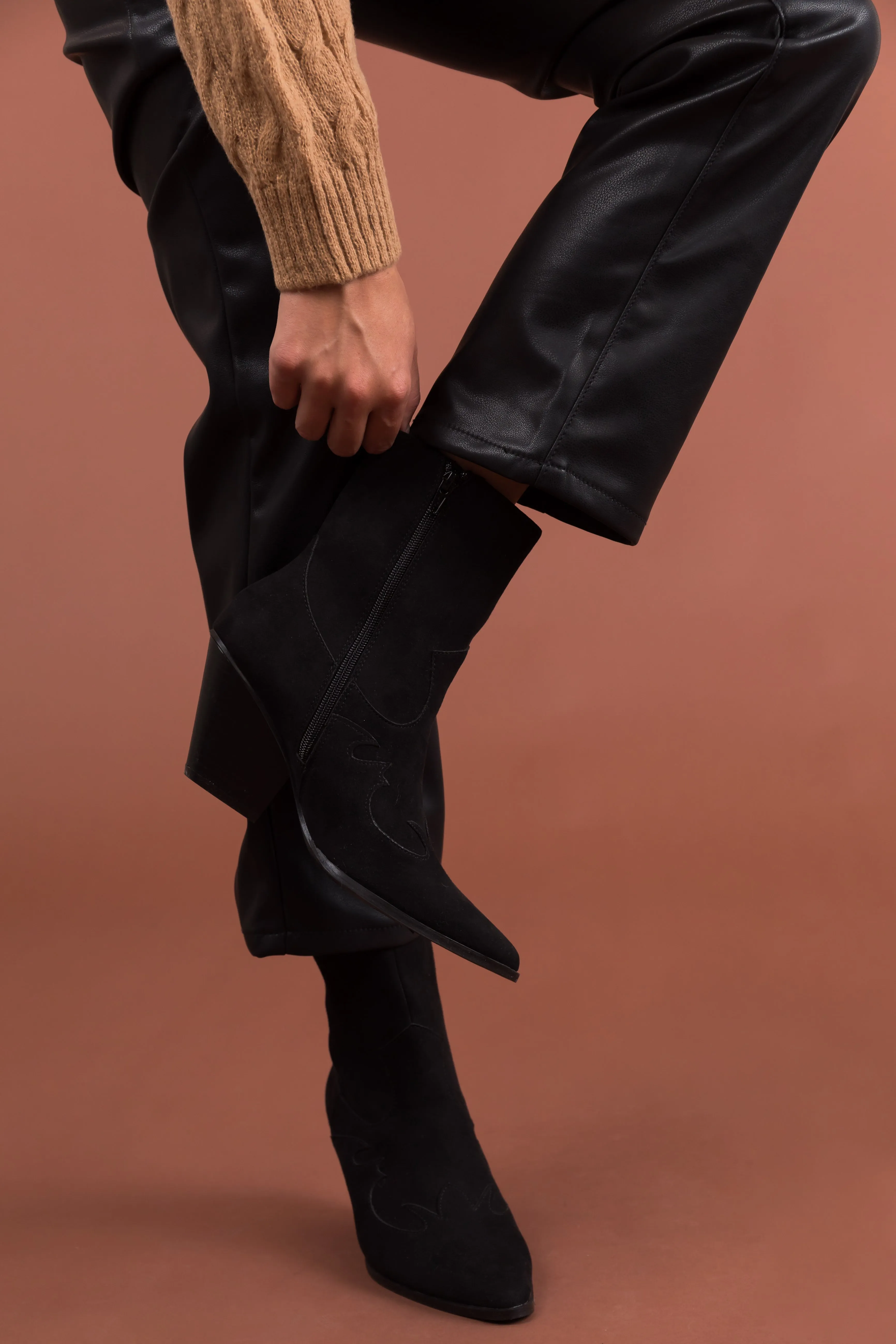 Black Faux Suede Western Style Booties sold by Lime Lush product image thumbnail 2