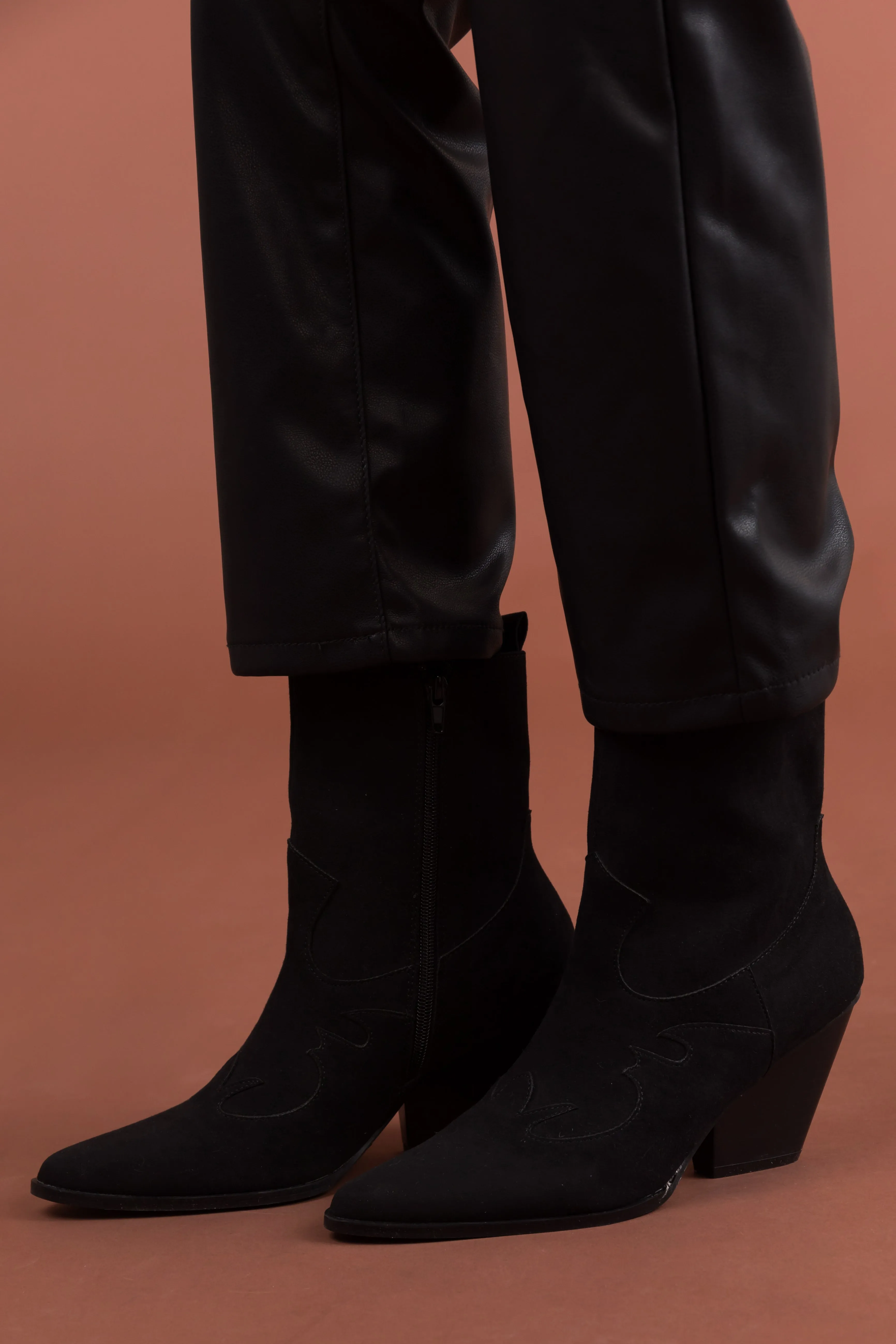 Black Faux Suede Western Style Booties sold by Lime Lush product image thumbnail 4