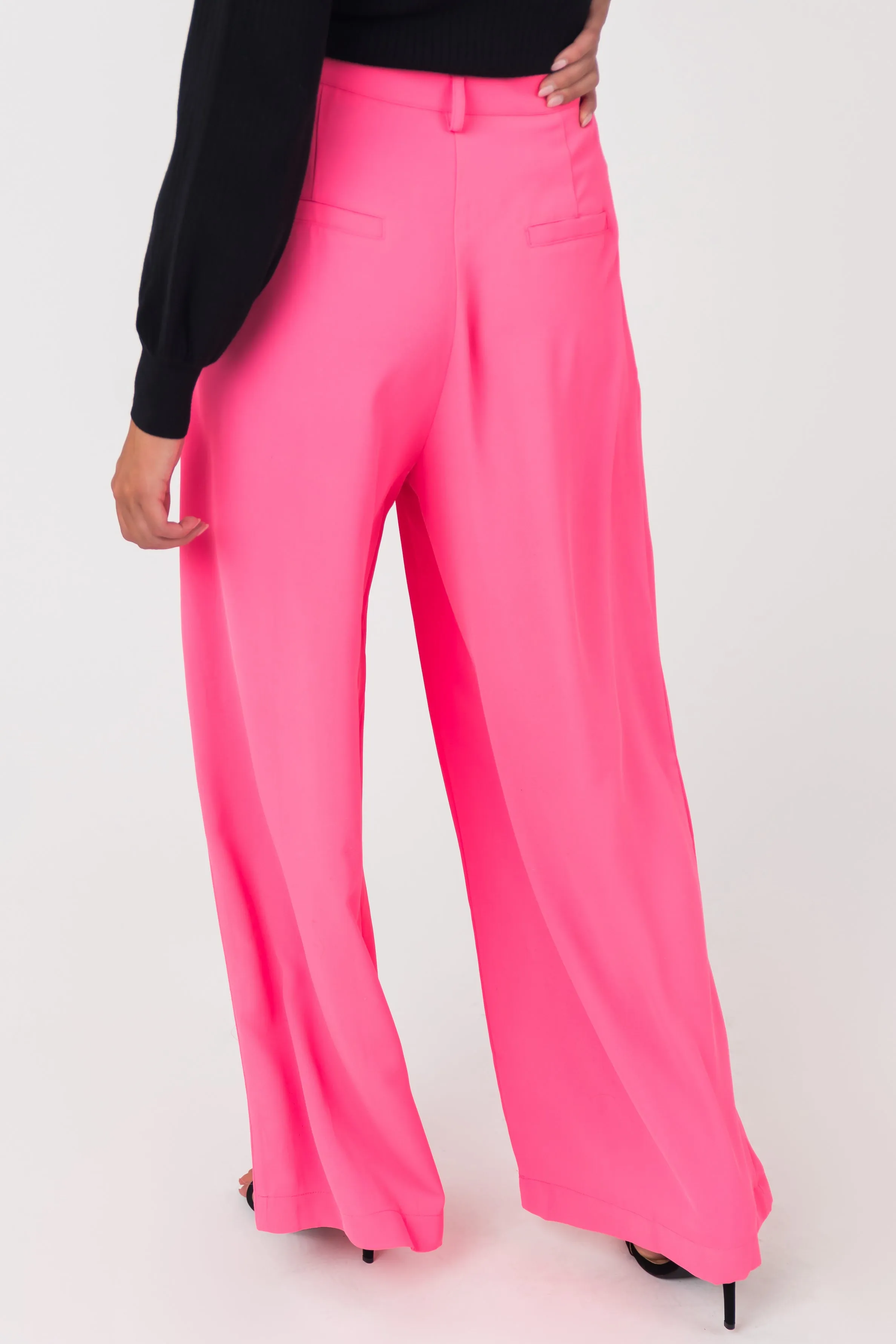 Flying Tomato Neon Pink High Waisted Wide Leg Woven Pants sold by Lime Lush product image thumbnail 4