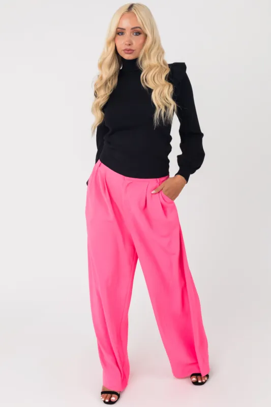 Flying Tomato Neon Pink High Waisted Wide Leg Woven Pants sold by Lime Lush
