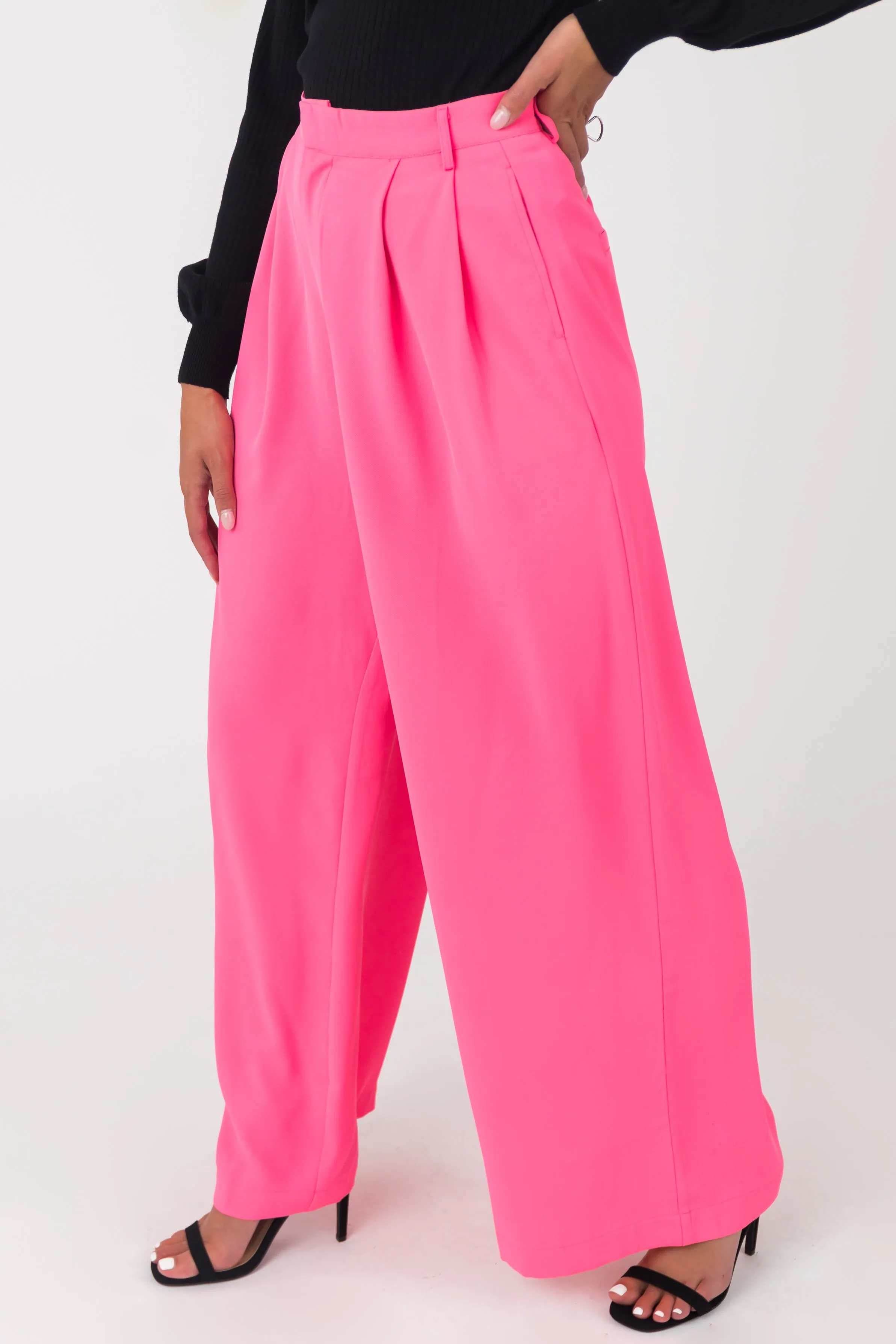 Flying Tomato Neon Pink High Waisted Wide Leg Woven Pants sold by Lime Lush product image thumbnail 3