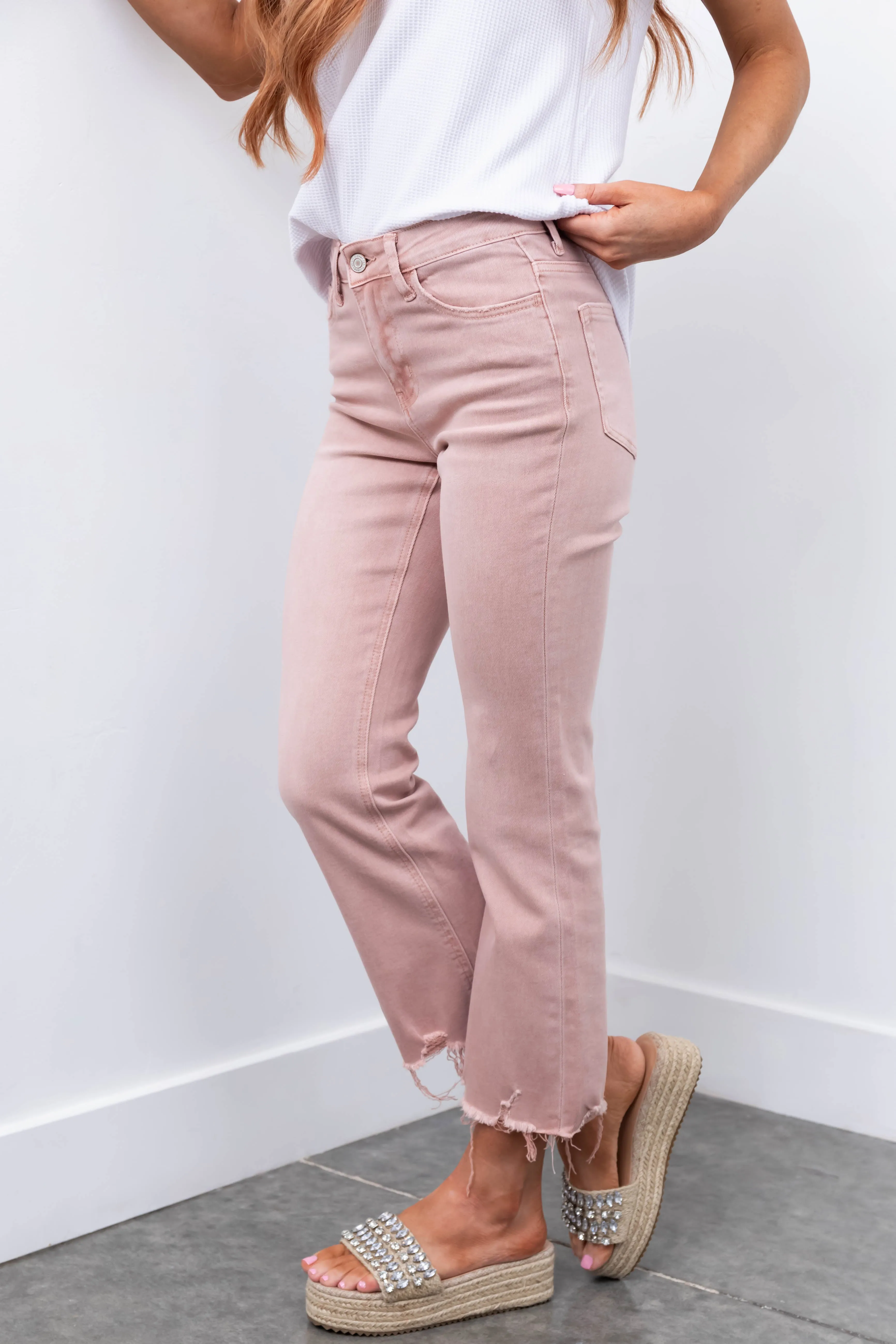 Vervet Tea Rose Flare Leg Cropped Jeans sold by Lime Lush product image thumbnail 3
