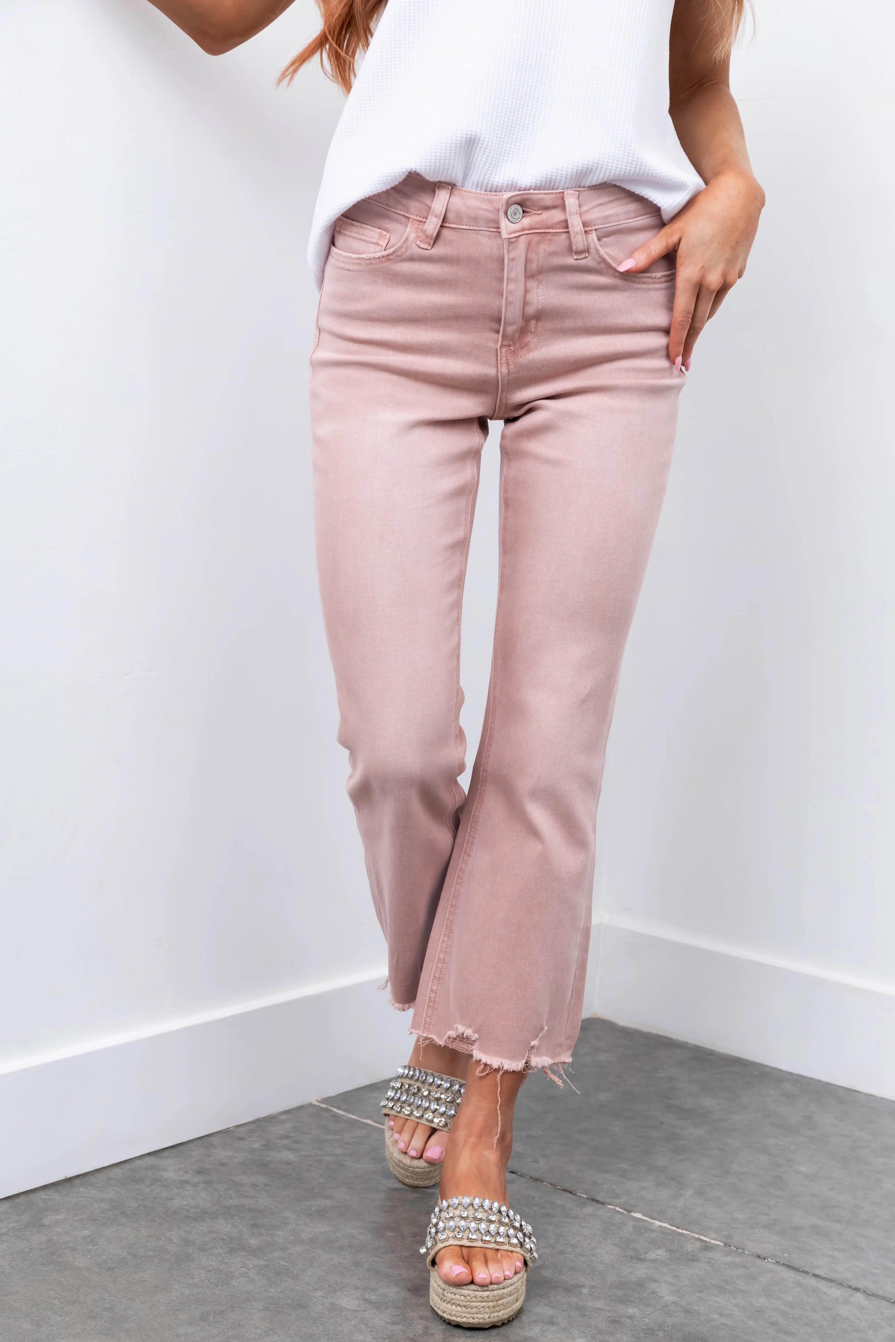 Vervet Tea Rose Flare Leg Cropped Jeans sold by Lime Lush product image thumbnail 2