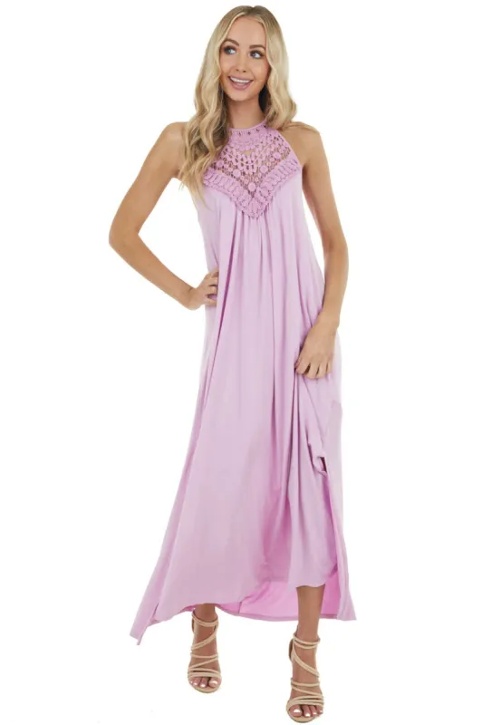 Pale Iris Sleeveless Maxi Dress with Front Lace Detail sold by Lime Lush