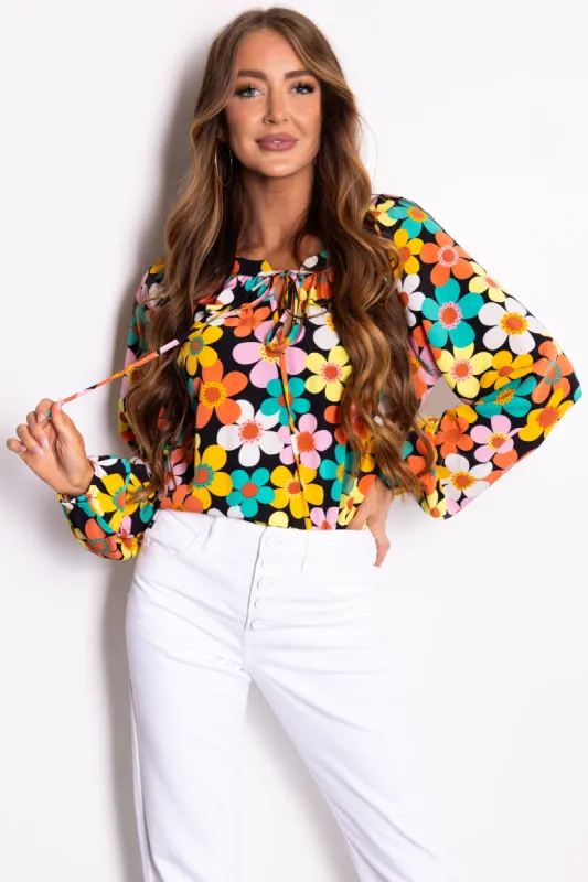 Black Multicolor Floral Print Blouse sold by Lime Lush