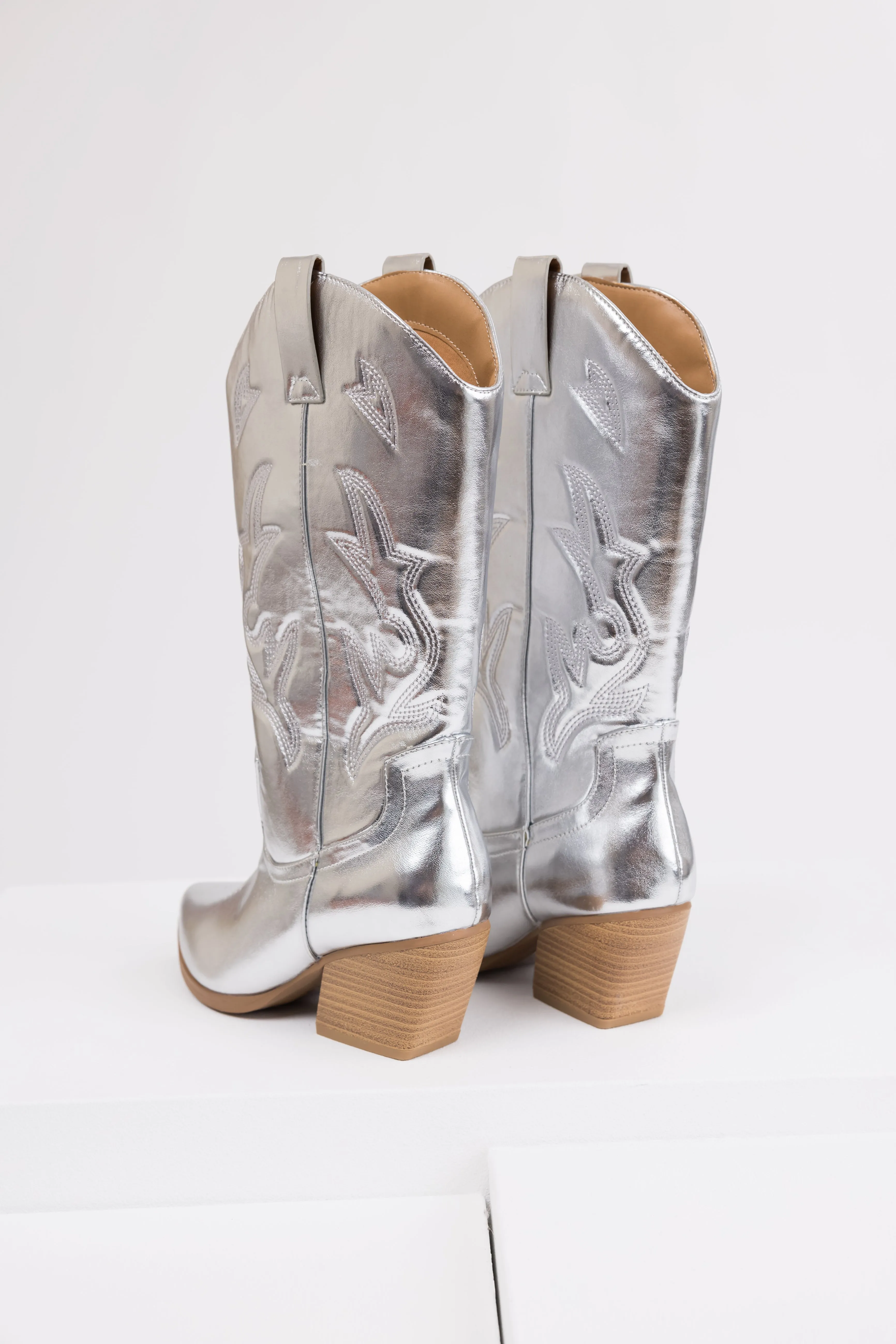 Metallic Silver Embroidered Tall Western Boots sold by Lime Lush product image thumbnail 4