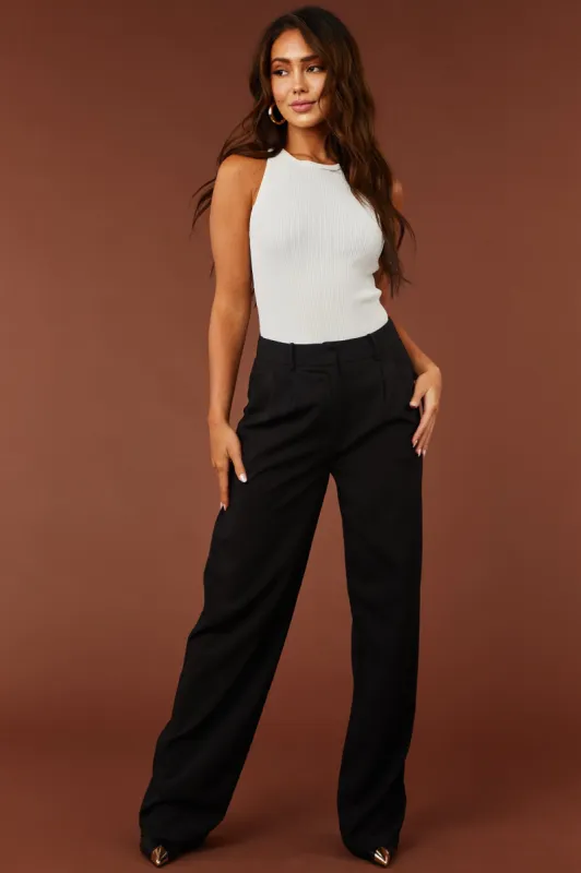 Black Pleated Wide Leg Twill Pants sold by Lime Lush