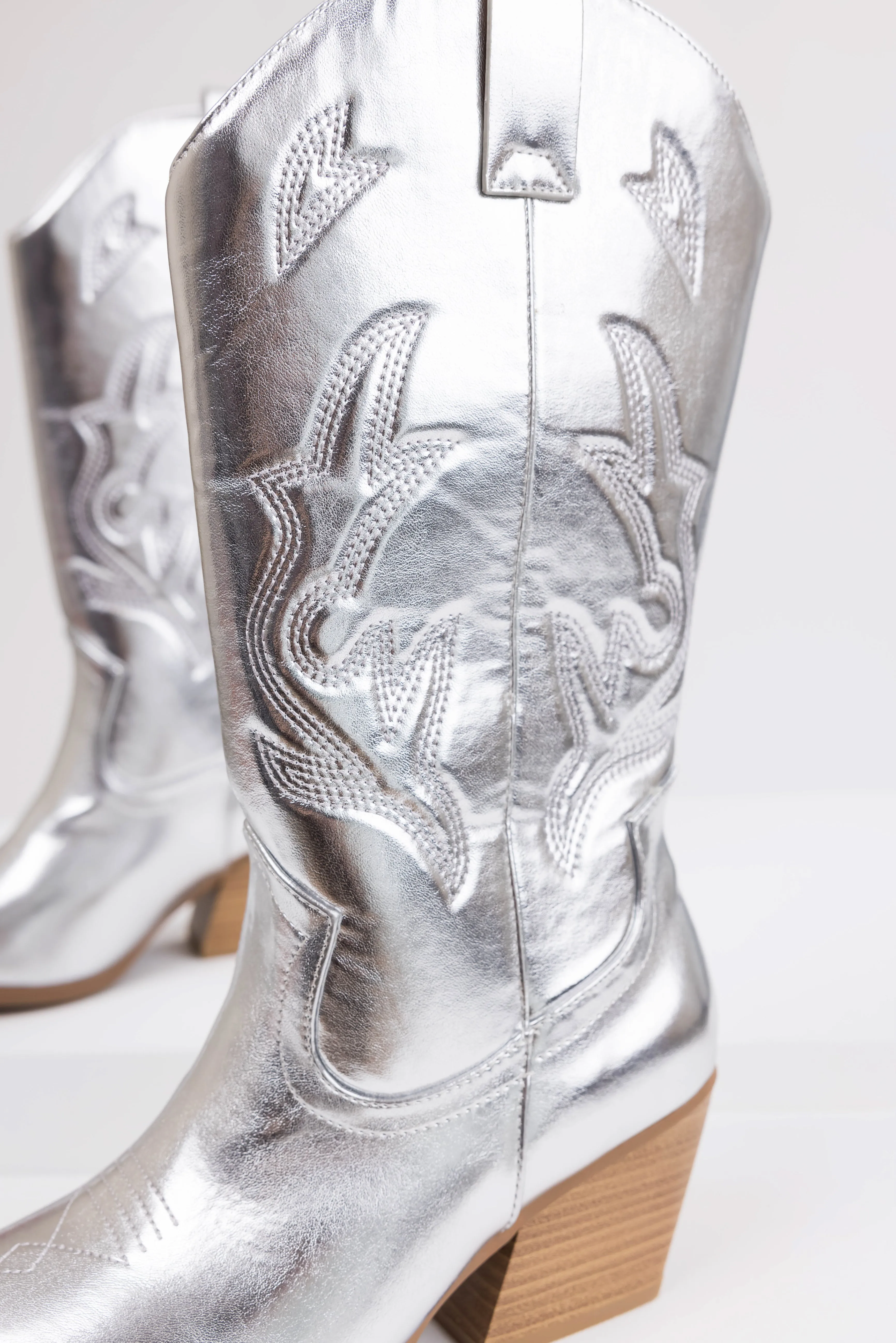 Metallic Silver Embroidered Tall Western Boots sold by Lime Lush product image thumbnail 5