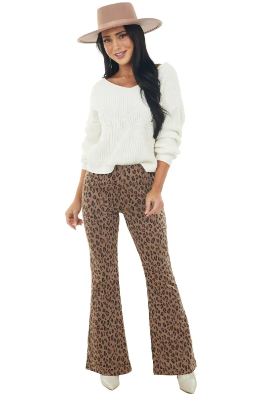 Coffee Leopard Print Knit Flare Pants sold by Lime Lush
