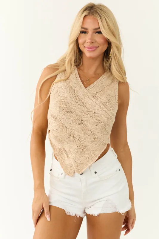 Desert Sand Sleeveless Knit Asymmetrical Top sold by Lime Lush
