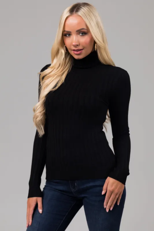 Black Turtleneck Long Sleeve Knit Sweater sold by Lime Lush