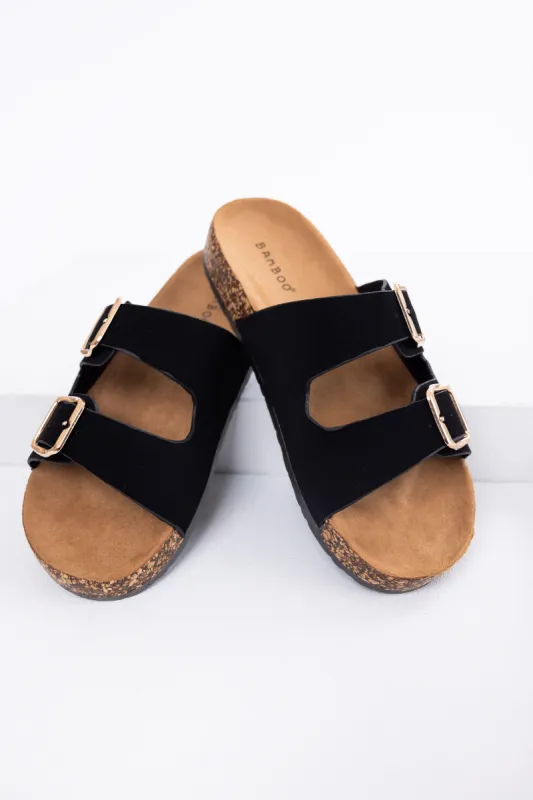 Black Double Buckle Slide On Sandals sold by Lime Lush