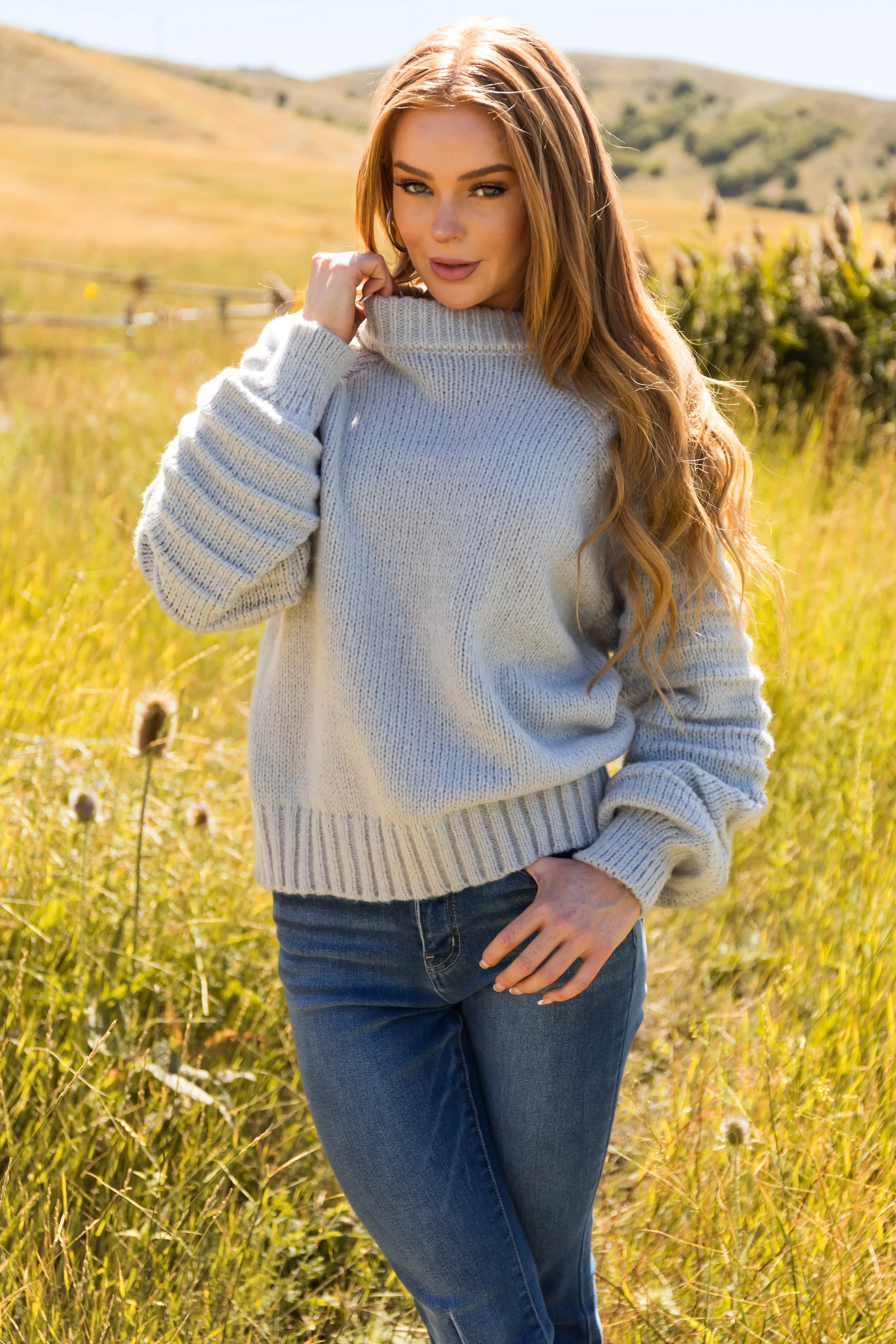 Dove Grey Textured Sleeve Thick Cozy Sweater sold by Lime Lush product image thumbnail 3