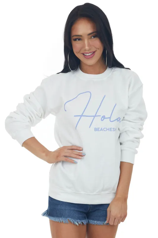 White and Periwinkle 'Hola Beaches' Sweatshirt sold by Lime Lush