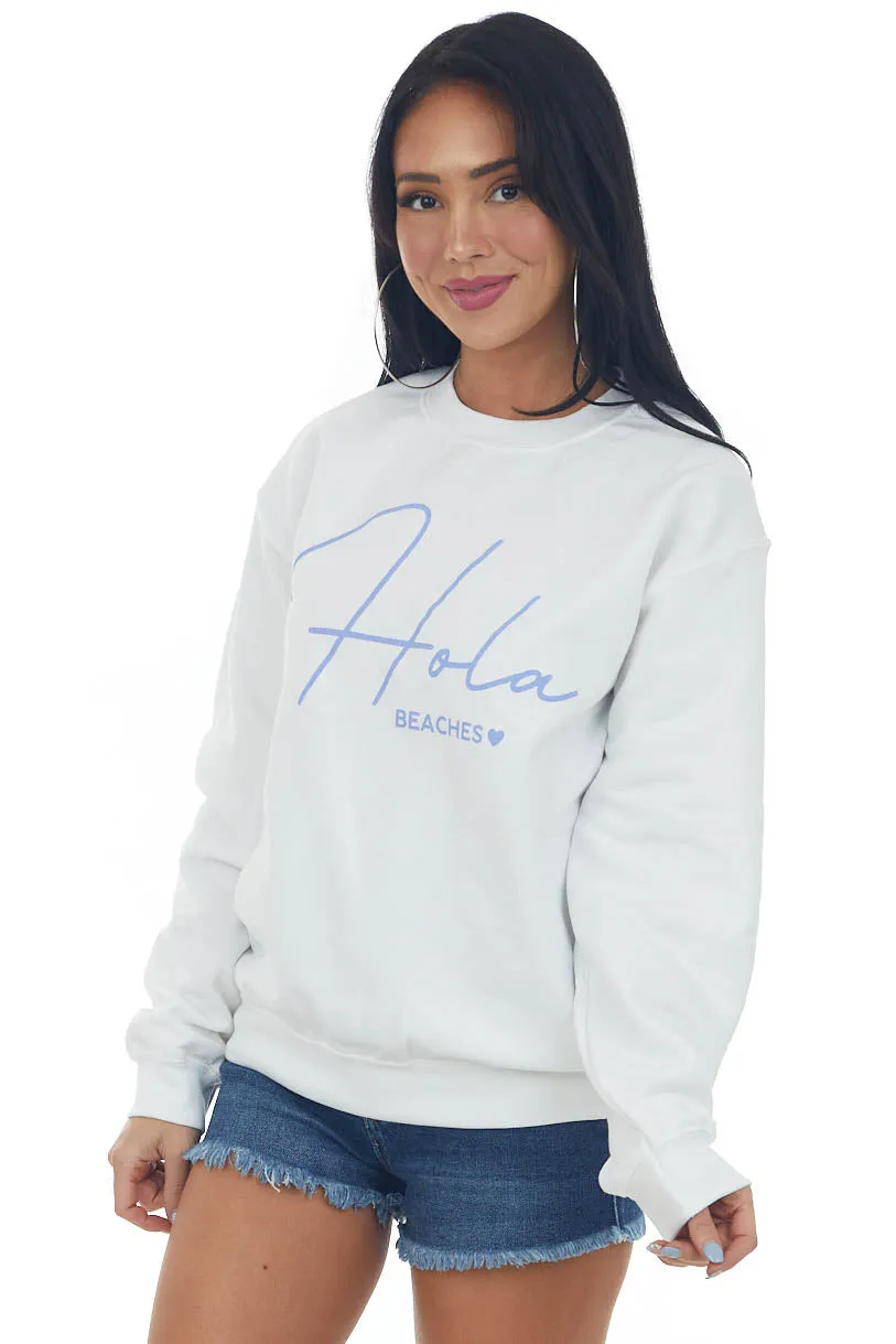 White and Periwinkle 'Hola Beaches' Sweatshirt sold by Lime Lush product image thumbnail 4