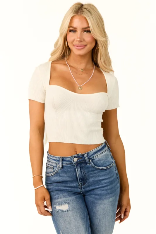 Cream Sweetheart Neck Ribbed Knit Crop Top sold by Lime Lush