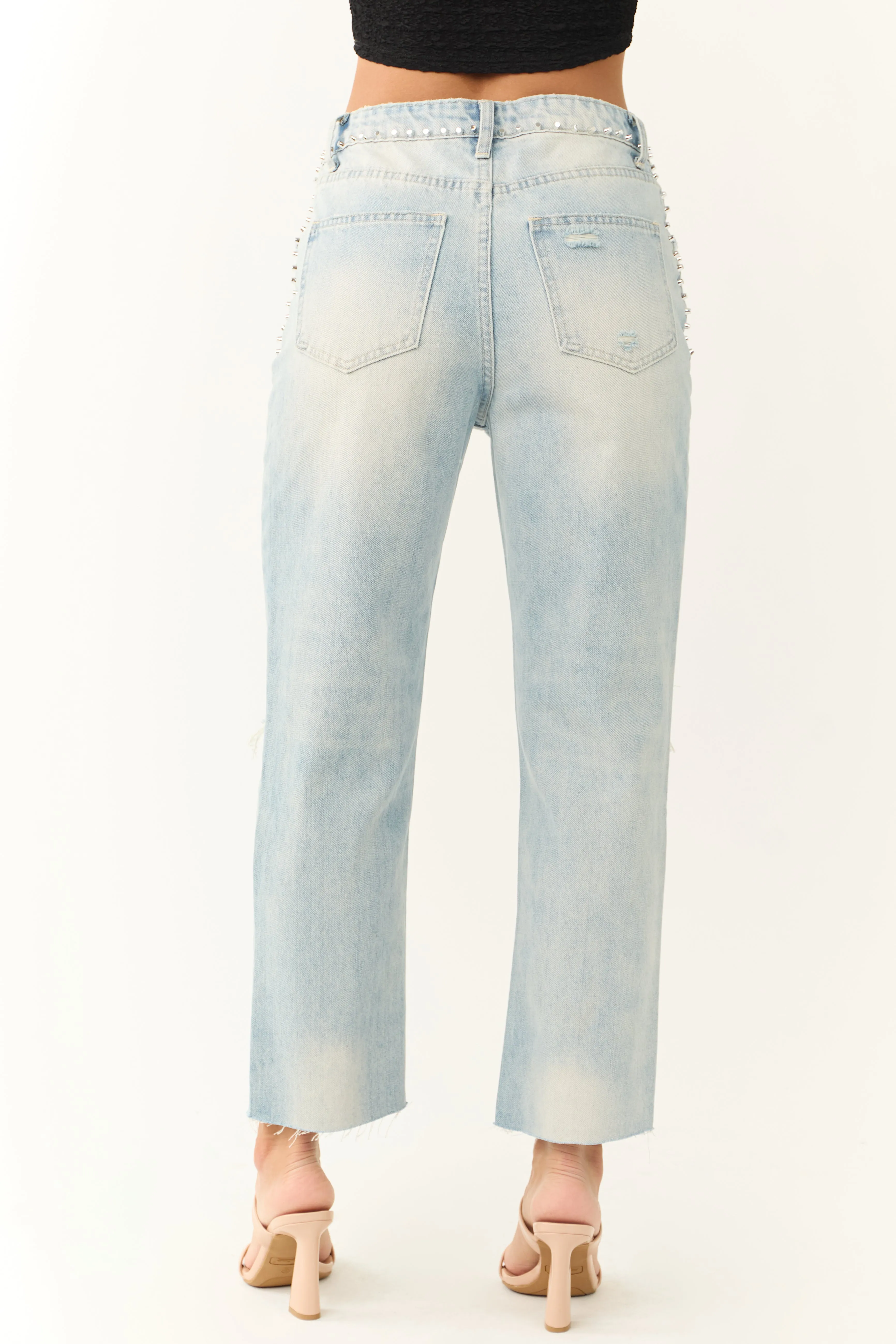 Light Wash Rhinestone Studded Straight Jeans sold by Lime Lush product image thumbnail 4
