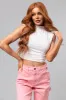 Off White Mock Neck Cap Sleeve Crop Top sold by Lime Lush