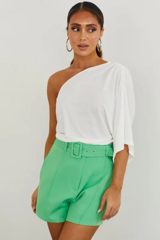 Off White One Shoulder Dolman Sleeve Soft Knit Top sold by Lime Lush
