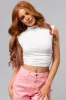 Off White Mock Neck Cap Sleeve Crop Top sold by Lime Lush