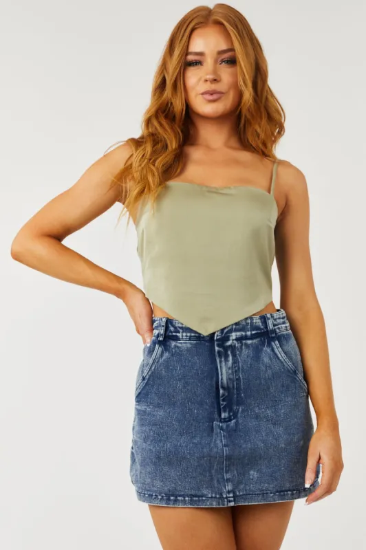 Faded Sage Satin Cropped Handkerchief Style Cami sold by Lime Lush