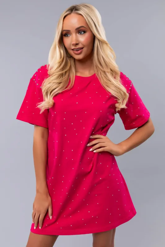 Raspberry Studded Short Sleeve Mini Dress sold by Lime Lush