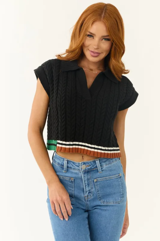 Black Contrast Hem Cropped Sweater Top sold by Lime Lush
