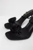 Black Satin Flower Strap Dress Heels sold by Lime Lush