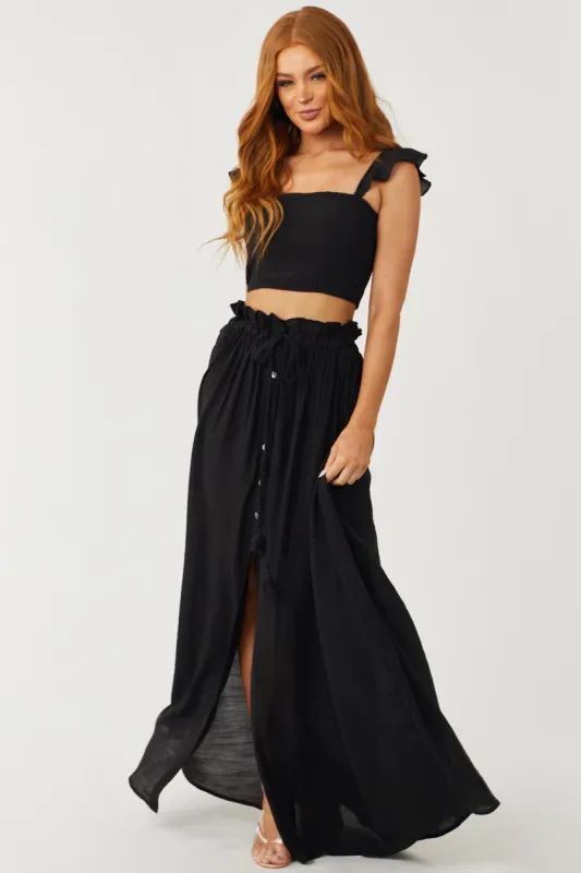 Black Crop Top and Maxi Skirt Two Piece Set sold by Lime Lush