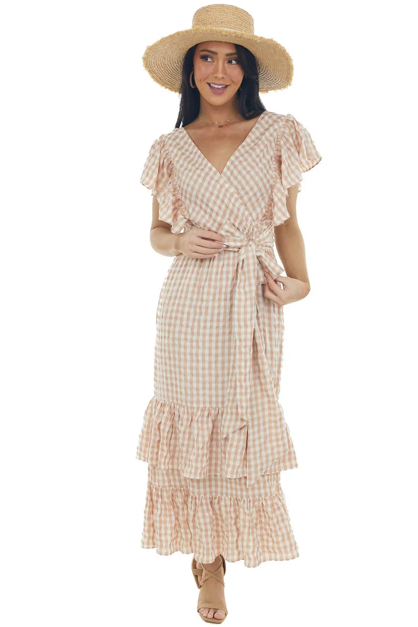 Rose Taupe Gingham Ruffle Tiered Maxi Dress sold by Lime Lush product image thumbnail 2