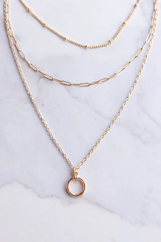 Gold Dainty Layered Necklace with Ring Pendant sold by Lime Lush