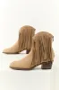 Latte Faux Suede Fringe Heeled Booties sold by Lime Lush