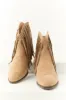 Latte Faux Suede Fringe Heeled Booties sold by Lime Lush
