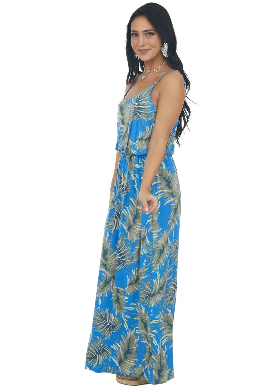 Cobalt Blue Leaf Print Maxi Dress with Straps sold by Lime Lush product image thumbnail 5