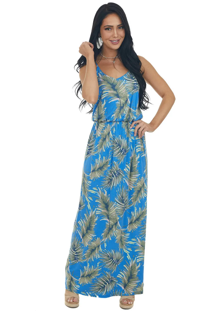 Cobalt Blue Leaf Print Maxi Dress with Straps sold by Lime Lush product image thumbnail 2