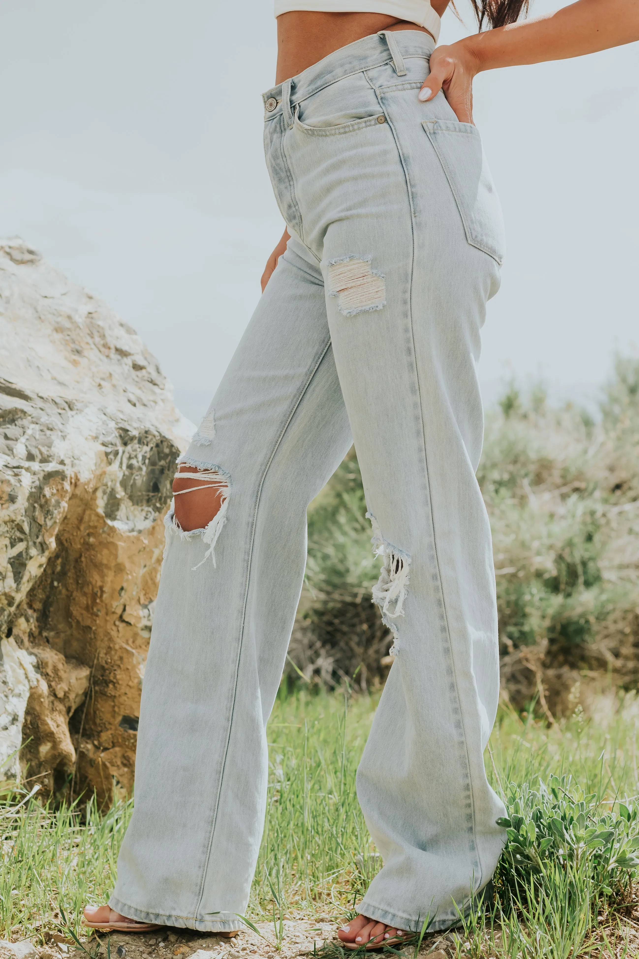 KanCan Light Denim High Rise Distressed Jeans sold by Lime Lush product image thumbnail 2