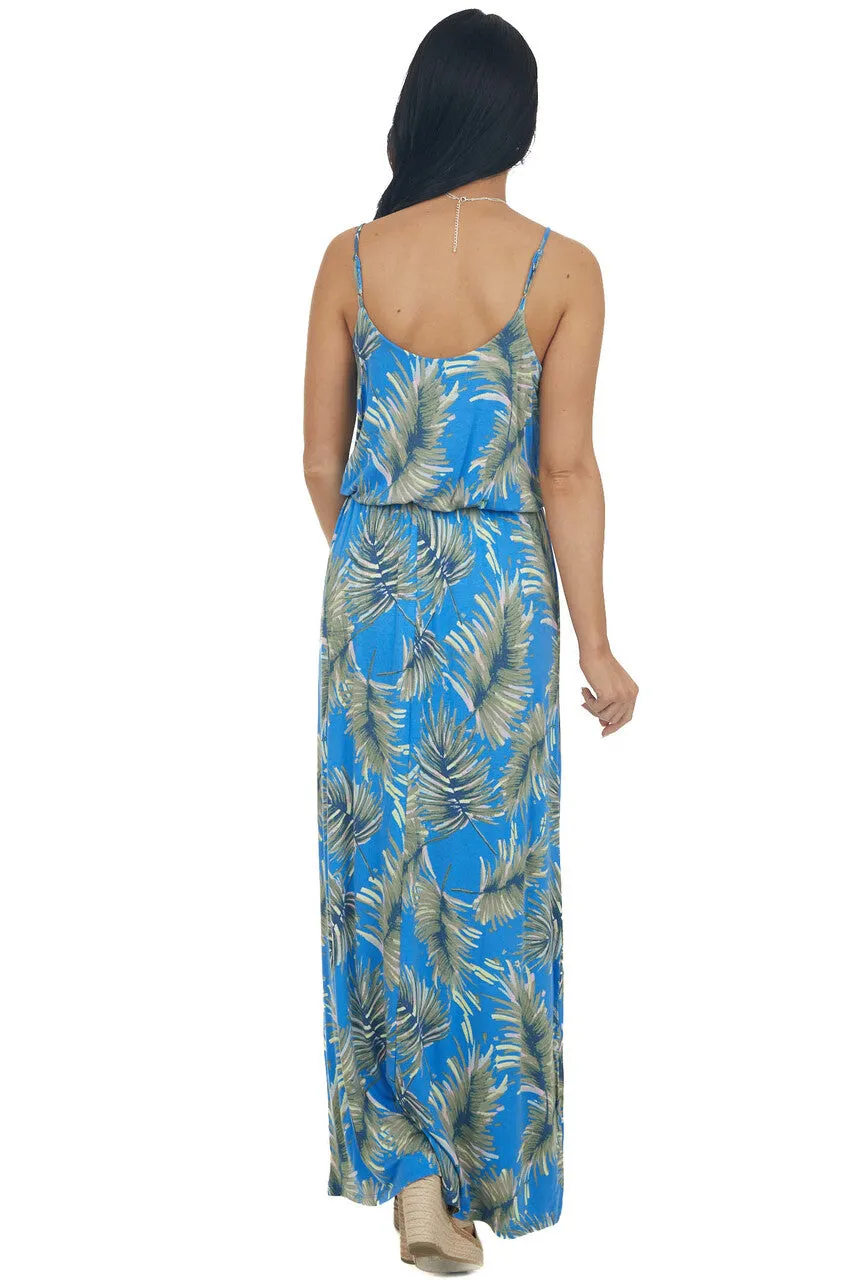 Cobalt Blue Leaf Print Maxi Dress with Straps sold by Lime Lush product image thumbnail 3