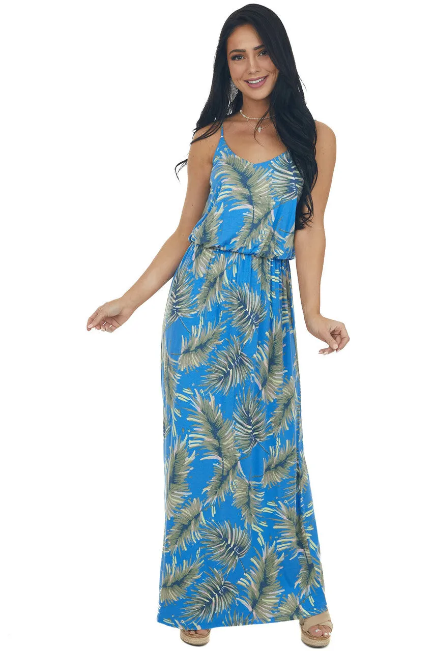 Cobalt Blue Leaf Print Maxi Dress with Straps sold by Lime Lush product image thumbnail 4