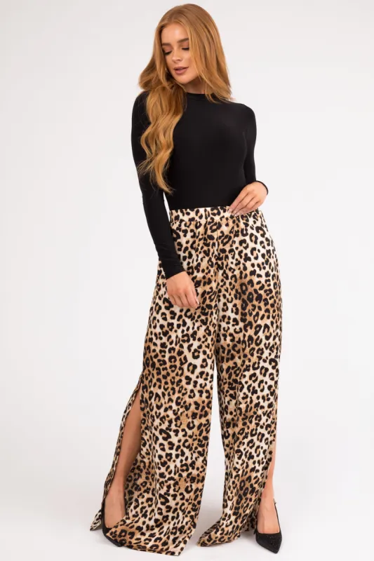 Sepia Leopard Print Flowy Slit Leg Pants sold by Lime Lush