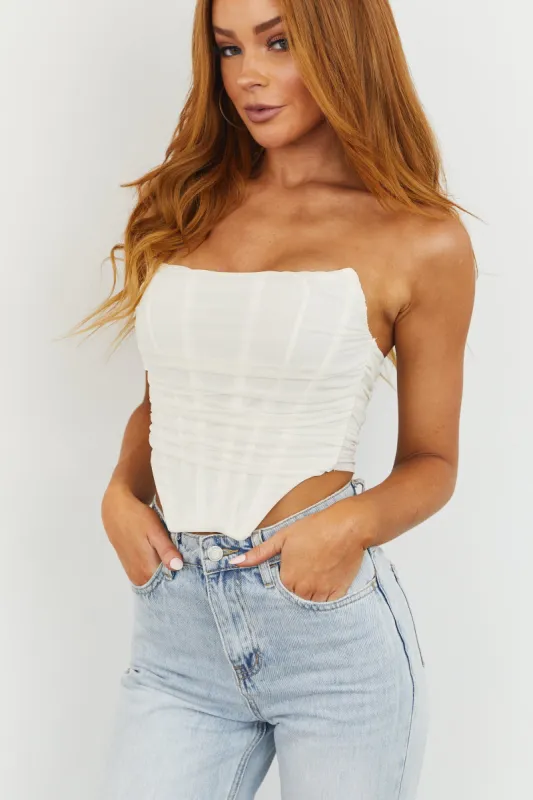 Cream Strapless Mesh Corset Crop Top sold by Lime Lush
