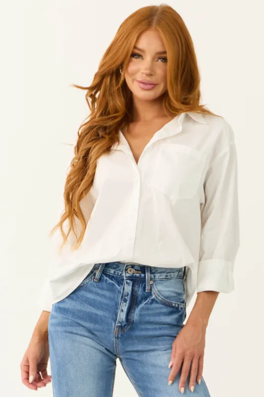 White Oversized Long Sleeve Button Down Blouse sold by Lime Lush