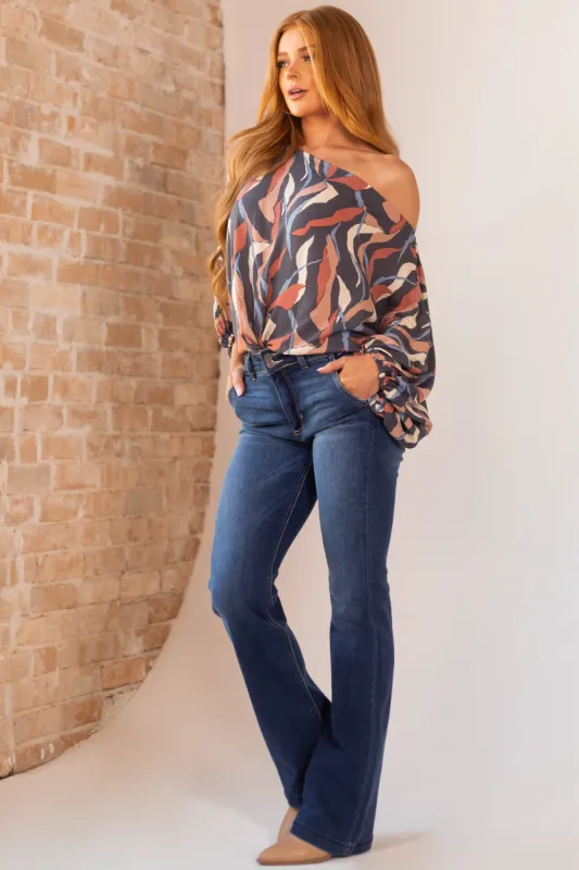 Cello Dark Wash High Rise Double Button Bootcut Jeans made by Lime Lush