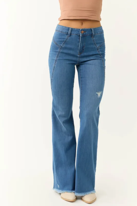Rewash Medium Wash High Rise Flare Jeans sold by Lime Lush