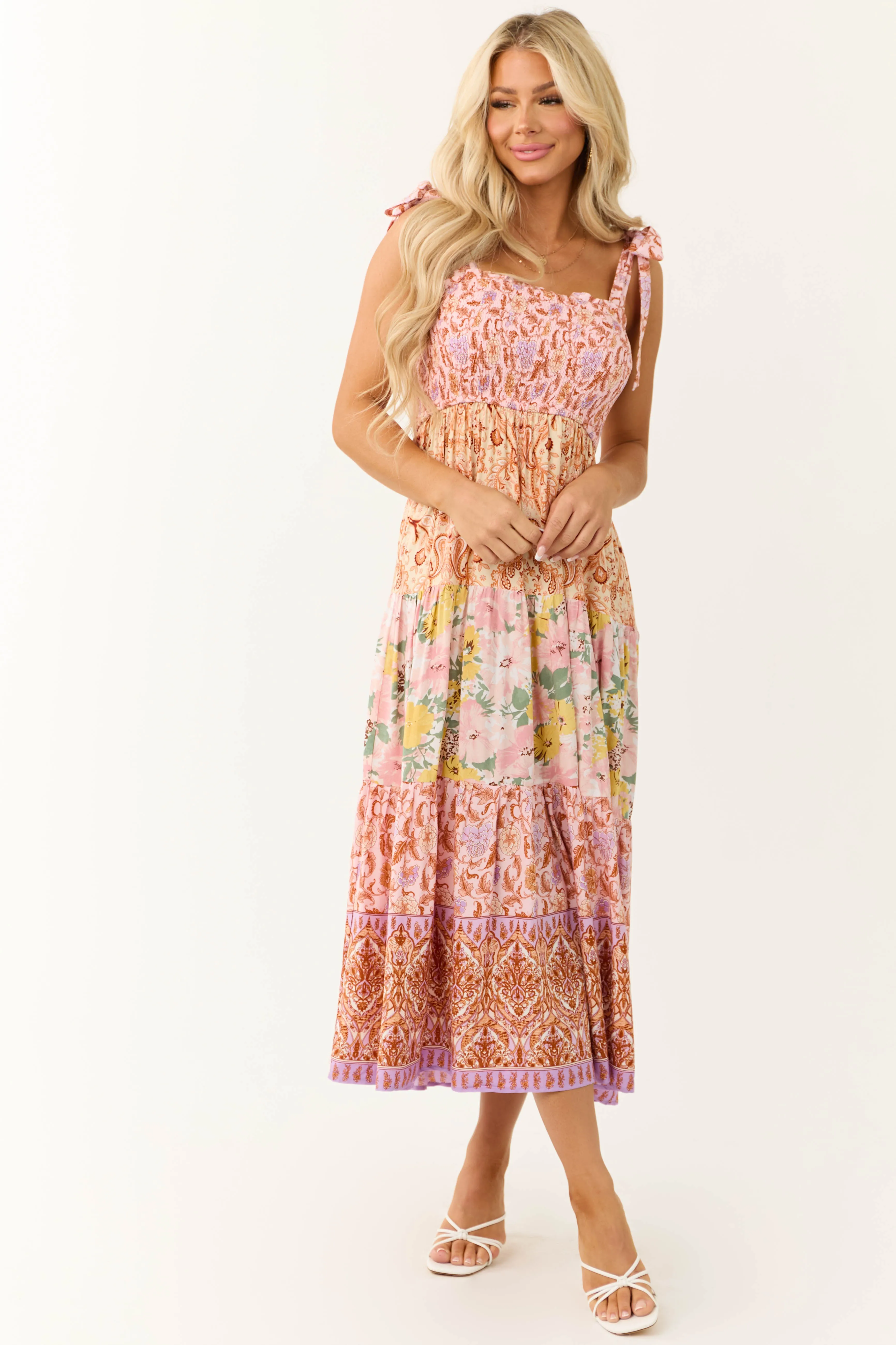 Blush Patchwork Floral Print Sleeveless Maxi Dress sold by Lime Lush product image thumbnail 2